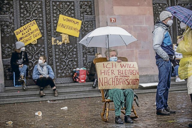 Ein Mietprotest in Frankfurt am Main. Die Stadt gehört zu den te...