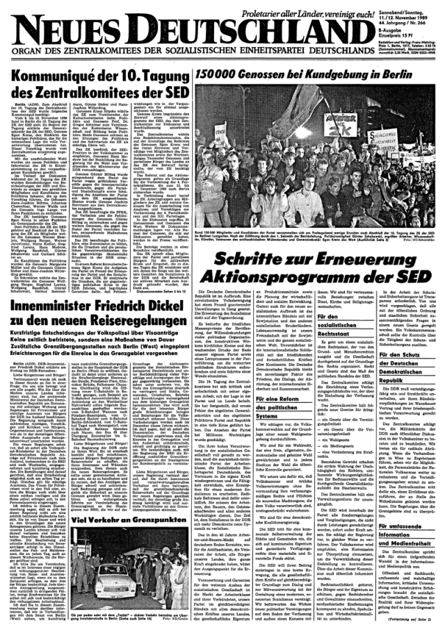 Titelseite vom 11./12. November 1989