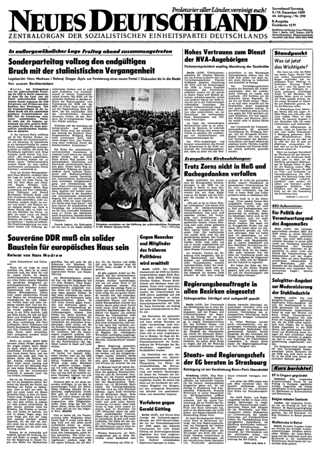 Titelseite vom 9./10. Dezember 1989