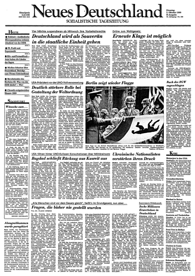 Titelseite vom 02. Oktober 1990