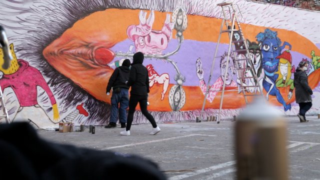 Das gemeinsame Wandbild beim Frauentagsmalen in der "Alten Feuerwache" in Kreuzberg