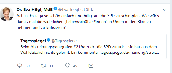 SPD-Fraktionsvize Eva Högl auf Twitter