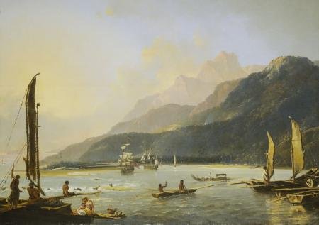 William Hodges, Resolution und Adventure in Matavai Bay, Tahiti, 1776, Leihgabe des National Maritime Museum, Greenwich