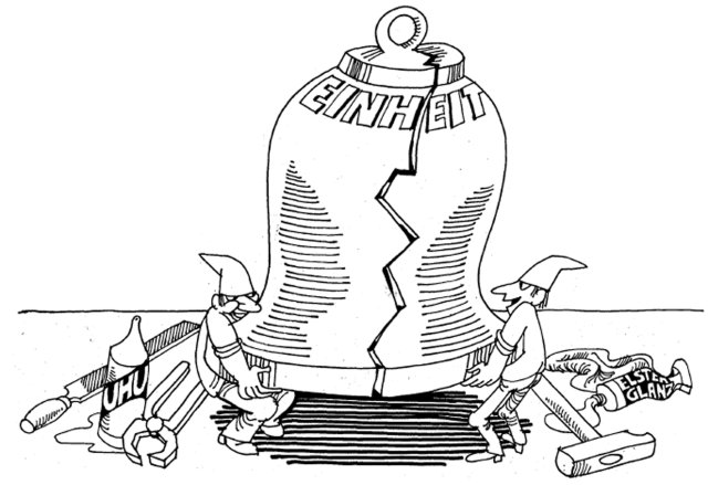 Karikatur von Harald Kretzschmar am 3. Oktober 1990 im »nd«: