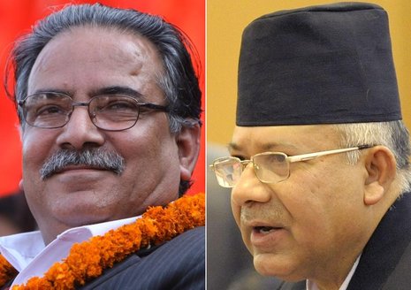 Expremier Prachanda und Nachfolger Kumar Nepal (r.) Fotos: AFP