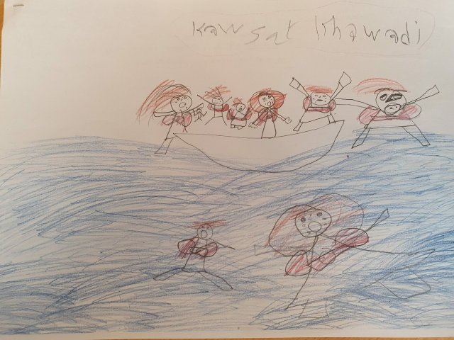 Zeichnungen der Kinder aus dem Lager auf Lesbos.