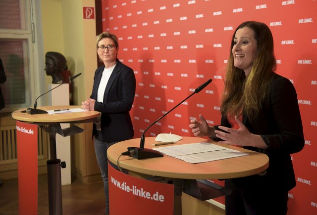 Erster Arbeitstag als Linke-Vorsitzende: Susanne Hennig-Wellsow und Janine Wissler beim Pressetermin im Karl-Liebknecht-Haus