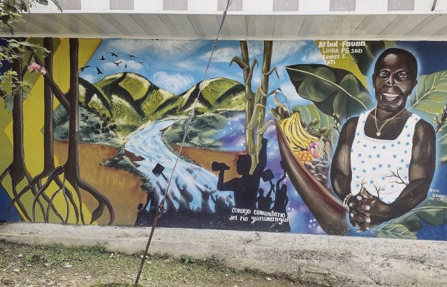 Wandbild in der Gemeinde am Yurumanguí-Fluss