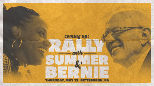 Plakat für Wahlkampf-Auftritt von Bernie Sanders für Summer Lee