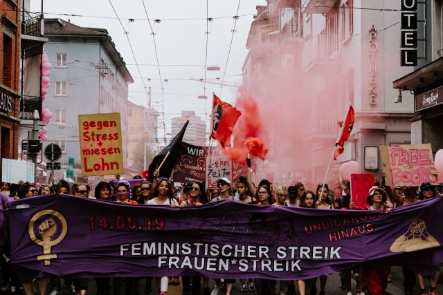 Demonstration zu einem feministischen Streik in 2019.