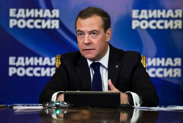 Dmitri Medwedew bei einer Parteisitzung von »Einiges Russland«