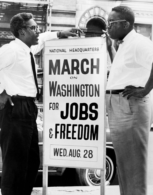 Der schwule Bürgerrechtsaktivist Bayard Rustin (links) und sein Genosse Cleveland Robinson 1963 in Washington D.C.