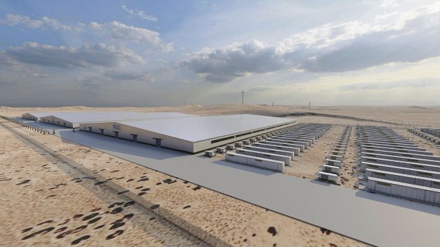 Architektendarstellung der geplanten Elektrolyseanlage nahe der namibischen Stadt Lüderitz – mit dem Baubeginn wird 2025 gerechnet.
