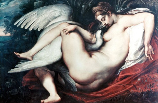 Zeus verführt Leda in der Gestalt eines Schwanes: Gemälde »Leda and the Swan« von Rubens