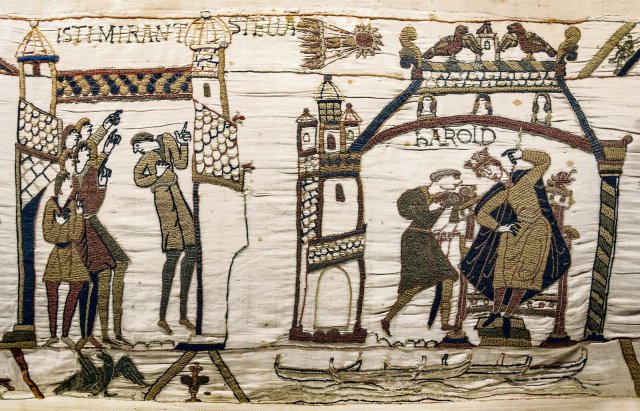 Der mittelalterliche Teppich von Bayeux enthält eine der frühesten Darstellungen des Halleyschen Kometen.