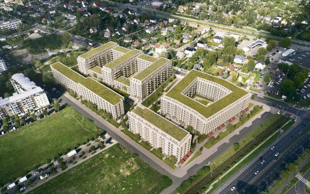 Gestapelt und kompakt: Bis zu achtgeschossige Häuser sollen bis Anfang 2026 an der Landsberger Allee entstehen.