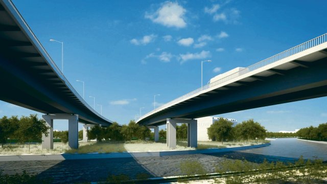 Aus eins werden zwei: Der Siegerentwurf für den Neubau der Rudolf-Wissell-Brücke für die A100 im Westen Berlins.