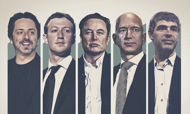Geld regiert die Welt, und diese Jungs haben reichlich davon: Sergey Brin, Mark Zuckerberg, Elon Musk, Jeff Bezos und Larry Page.
