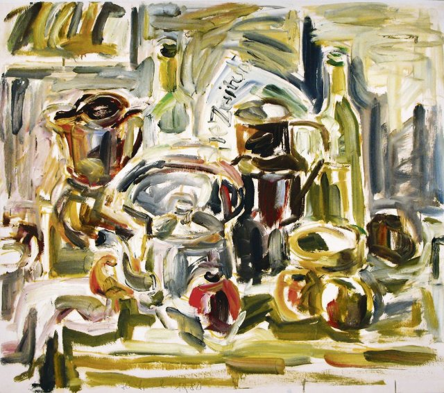 Die Leinwand noch sichtbar: Helmut Symmangk, »Stillleben mit rotem Apfel«, Öl, 1980.
