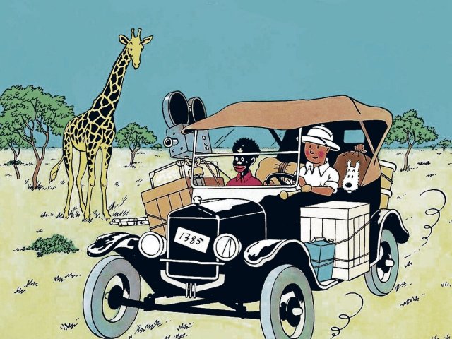 Er ist höchstens der Beifahrer, der Schwarze Mann; Illustration aus »Tim im Kongo« des belgischen Zeichners Hergé