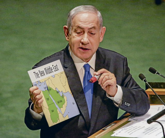 Vor der UN illustriert Israels Regierungschef Benjamin Netanjahu seinen »Neuen Mittleren Osten« – ohne einen palästinensischen Staat.