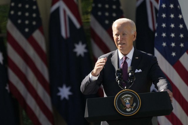 US-Präsident Joe Biden bei einer Pressekonferenz mit dem australitischen Premierminister Anthony Albanese am 25. Oktober 2023