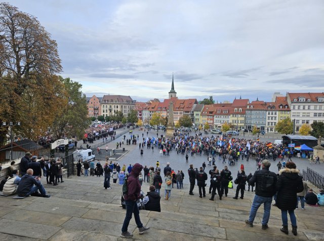 Auf dem Domplatz im Erfurt waren die AfD-Anhängerinnen und -Anhänger am Samstag in der Unterzahl.
