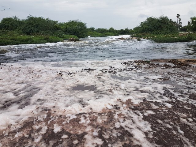Schon seit Jahren ein Problem: Im Musi-Fluss im südindischen Ort Edulabad bildet sich Schaum im Wasser. In der nahe gelegenen Metropole Hyderabad werden unter anderem Antibiotika für den Export auch nach Europa hergestellt. Abwässer der Pharmafabriken gelangen in den Fluss.