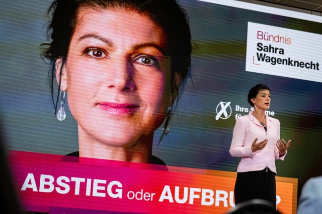 Sahra Wagenknecht bei der Vorstellung der EU-Wahlkampagne am Mittwoch in Berlin