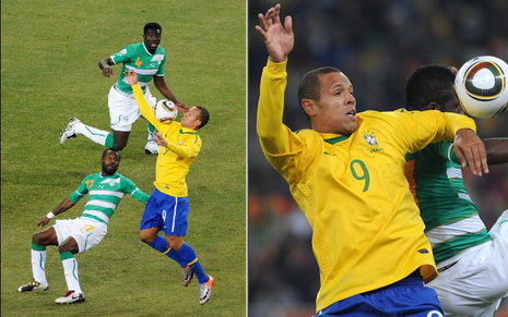 Einmal links, einmal rechts, Tor: Alles keine Absicht, meint Brasiliens Doppeltorsch&#252;tze Luis Fabiano. Fotos: dpa