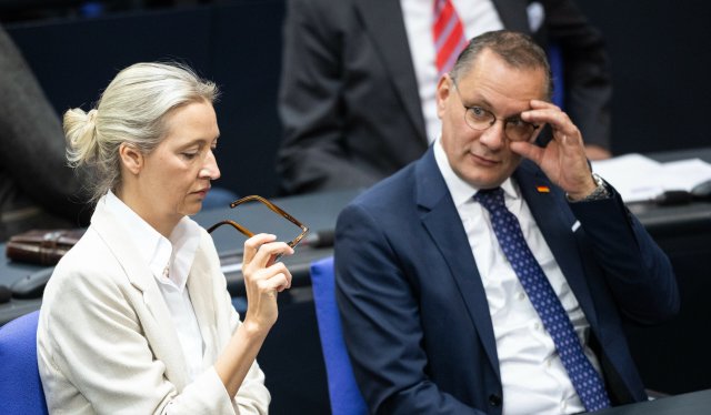 Die beiden AfD-Chefs in Bundestag: Alice Weidel und Tino Chrupal...