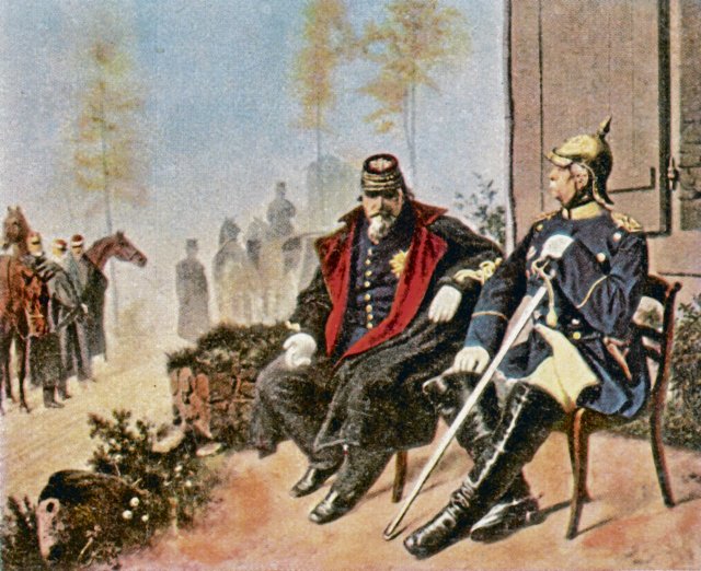 Bismarck und Napoleon III. besiegeln die französische Niederlage nach der Schlacht von Sedan 1870.