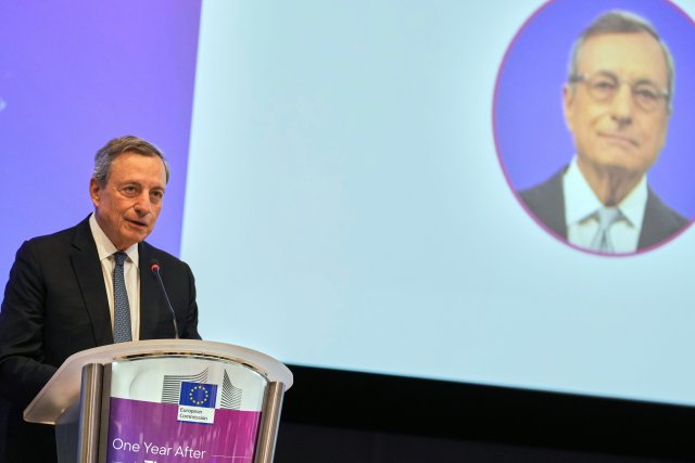 Mario Draghi spricht während der Konferenz »Ein Jahr nach dem Draghi-Bericht« im Charlemagne-Gebäude der EU in Brüssel.