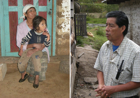 Widerstand gegen den Goldbergbau: Diodora Hernández mit einem ihrer Enkelkinder und Miguel Angel Bamarca