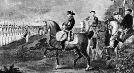 Friedrich der Große nimmt eine Parade ab, links neben ihn sein Neffe und Nachfolger; Gemälde von Daniel Chodowieki Abb.: AKG Pressebild