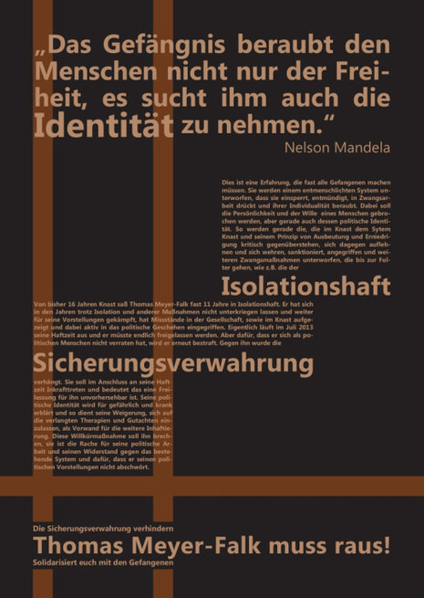 Plakat zu Isolationshaft, Sicherungsverwahrung und für die Freiheit von Thomas Meyer-Falk