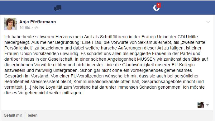 Rücktrittserklärung von Anja Pfeffermann