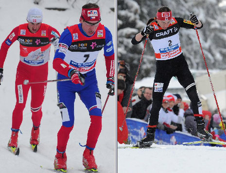 Der Tscheche Lukas Bauer (l.) und die Polin Justyna Kowalczyk waren beim Schlussanstieg die Besten. Fotos: AFP