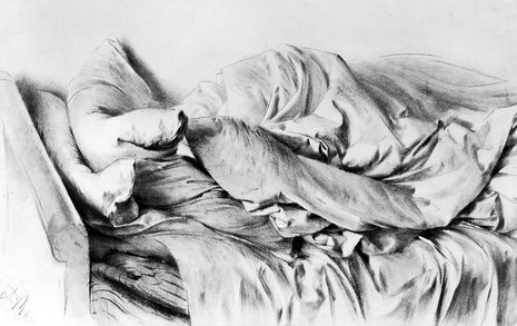 Adolf Menzels Zeichnung &#187;Ungemachtes Bett&#171;, ca. 1845