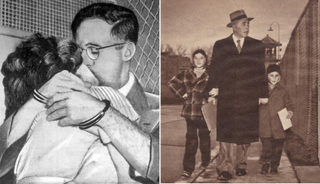 Ein letzter Kuss: Ethel und Julius Rosenberg. &#8211; Der letzte Besuch: Die S&#246;hne mit Anwalt Emanuel Bloch