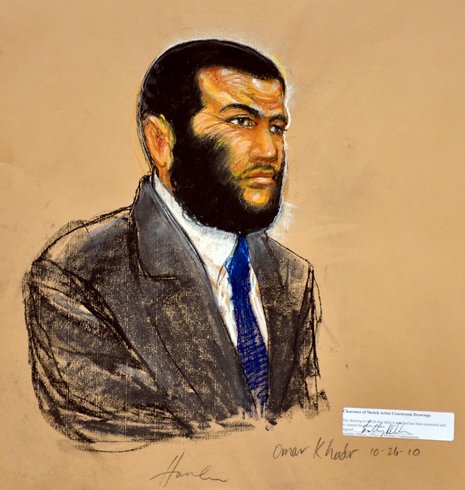 Omar Khadr &#8211; beim Prozess portr&#228;tiert Zeichnung: AFP/Janet Hamlin