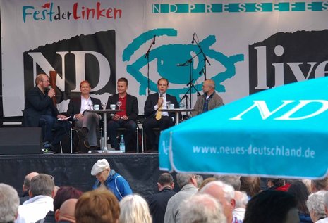 Die ND-Gesprächsrunde mit Martin Kröger, Michael Müller, Klaus Lederer, Christoph Meyer und Bernd Kammer (v.l.)