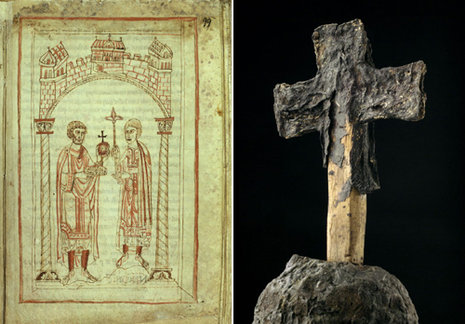links: Insignienübergabe Heinrichs IV. an Sohn / rechts: Reichsapfel aus dem Grab Heinrichs III.