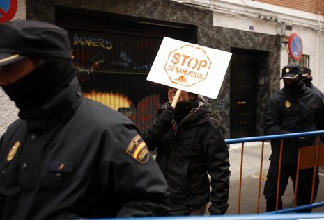 Protest gegen eine Zwangsräumung in Madrid