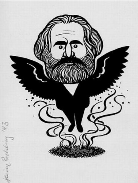 Marx als Phoenix aus der Asche in einer Karikatur von Heinz Behling
