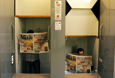 »Wer mit der ›Bild‹-Zeitung im Aufzug nach oben fährt ... der fährt auch mit ihr im Aufzug nach unten.« Springer-Vorstandschef Mathias Döpfner