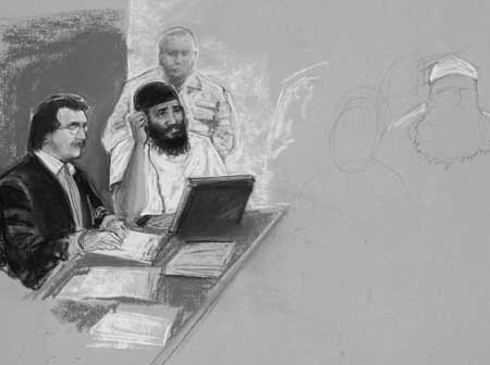 Fotos nicht erlaubt: Skizze eines Angeklagten in Guantanamo Abb.: AFP
